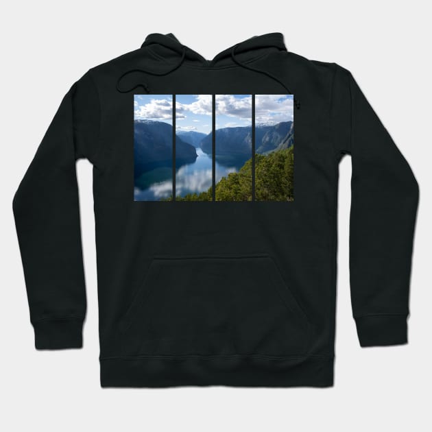 Wonderful landscapes in Norway. Vestland. Beautiful scenery of Aurland fjord from the Stegastein view point facing to the village of Aurland. Sunny day Hoodie by fabbroni-art